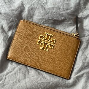 Tory Burch Brown Leather Card Holder with Gold Logo